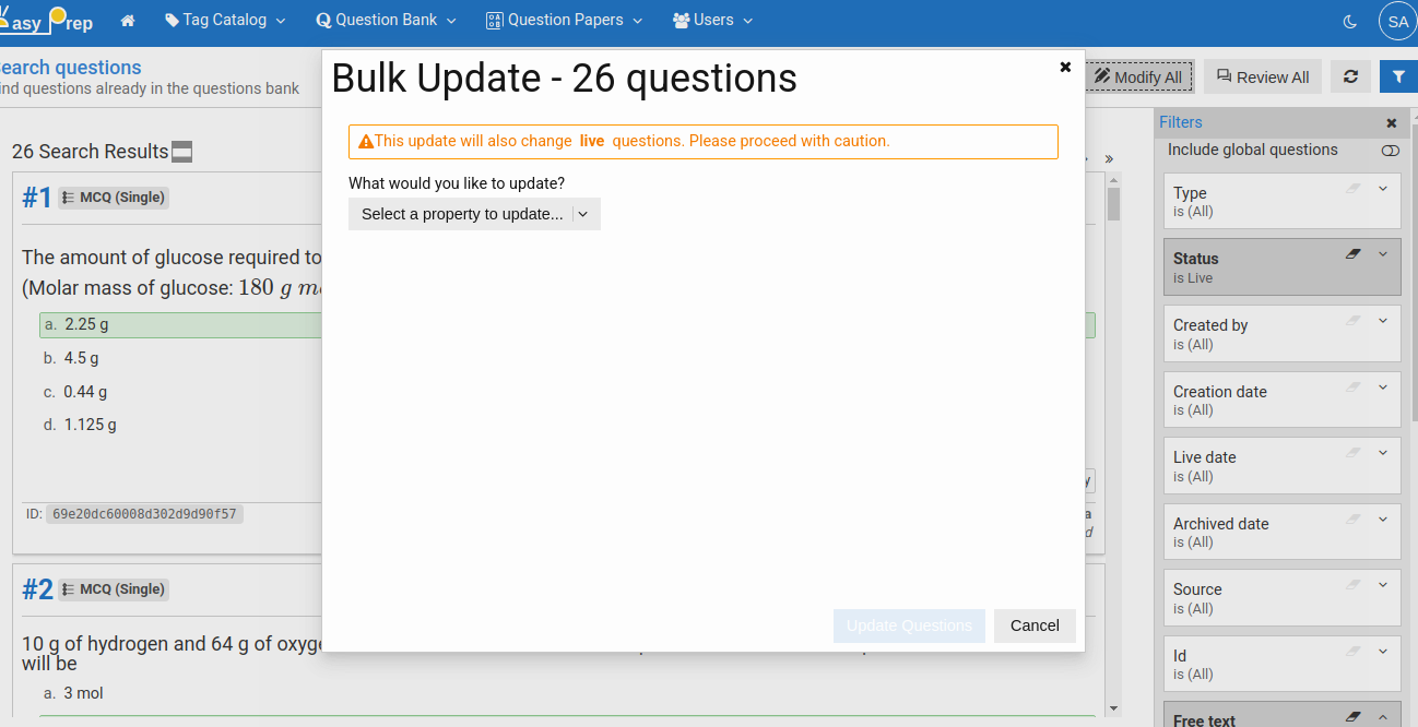 Bulk Update Dialog
