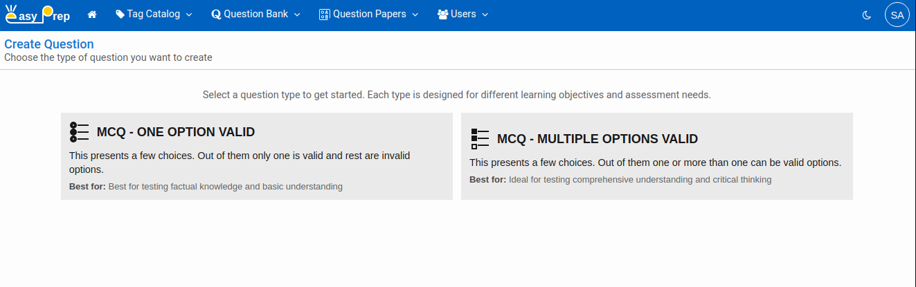 Select Question Type