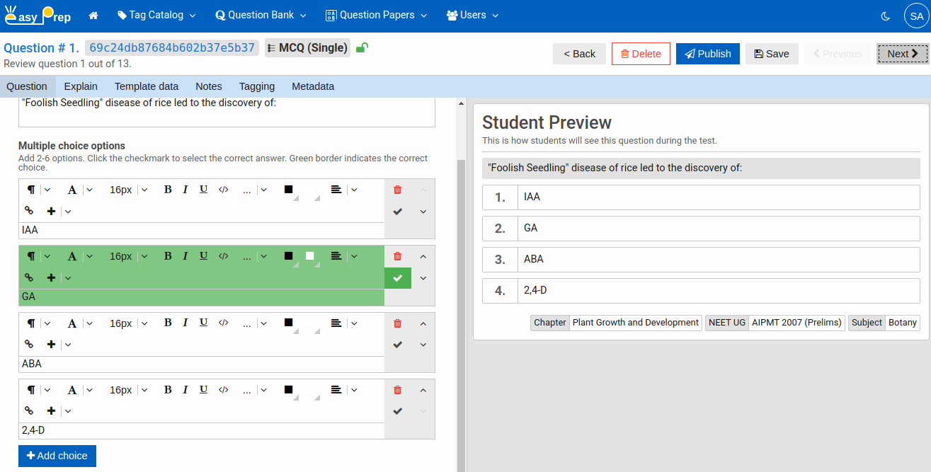 Question under review