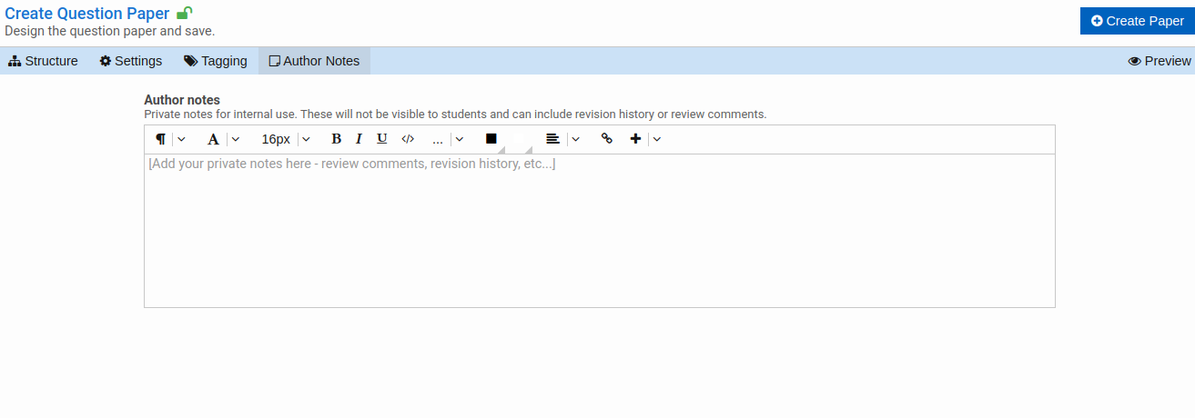 Question Paper Author Notes