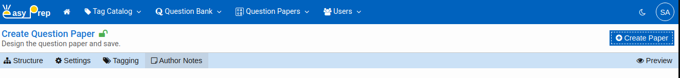 Create Question Paper button