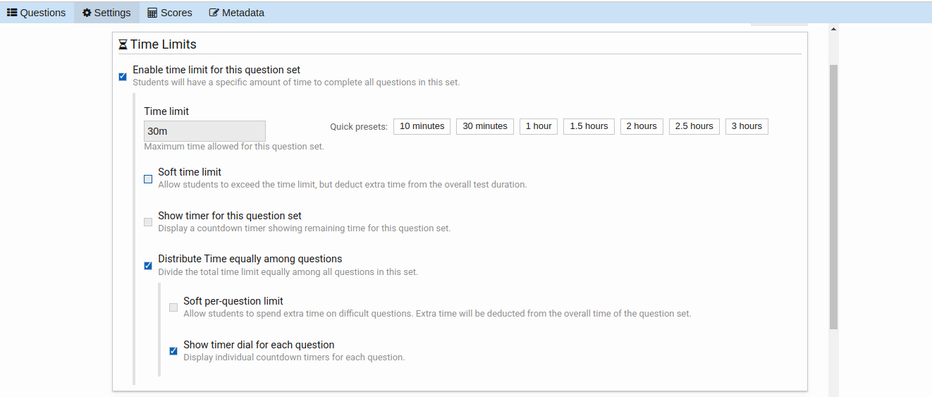 Question Set Time Limit
