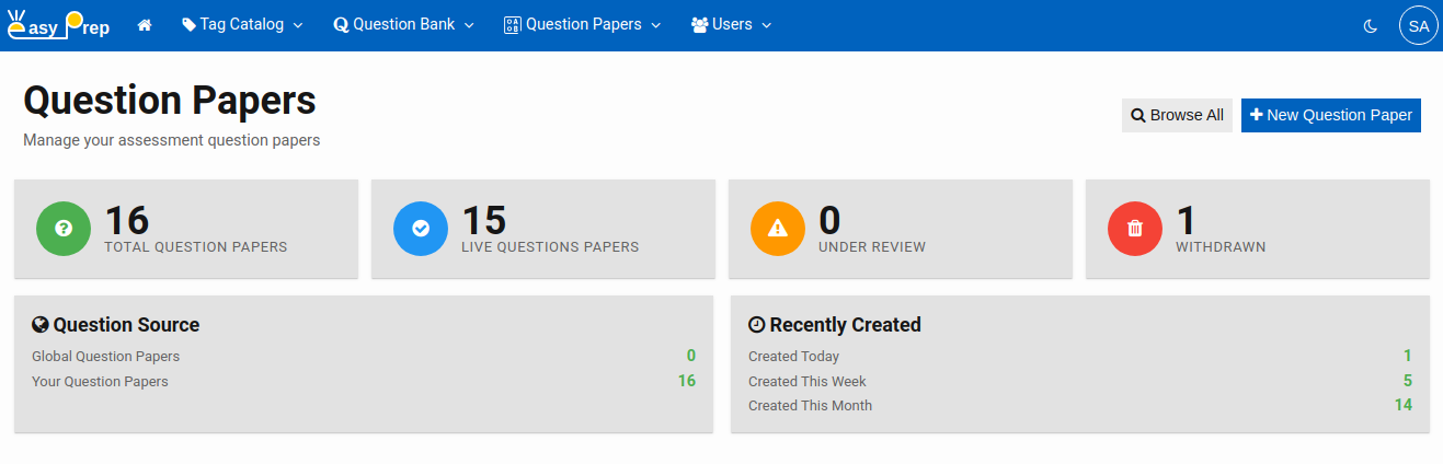 Question Paper Dashboard