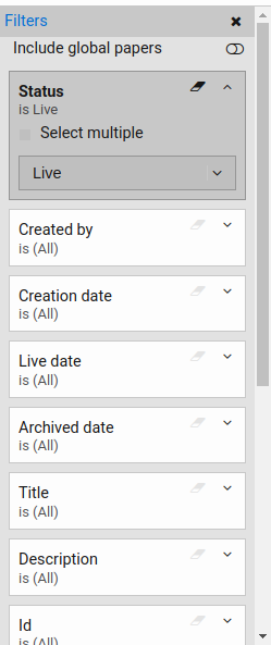 Search Question Papers Filter Panel
