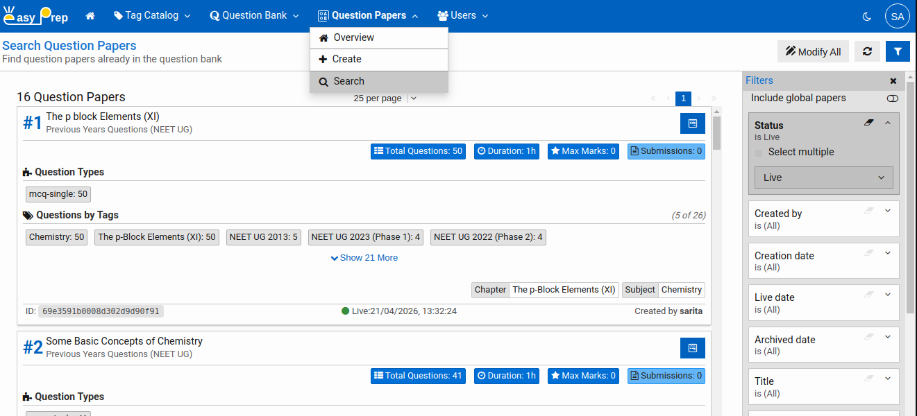 Search Question Papers
