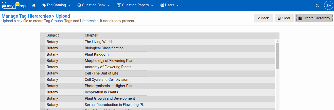 Upload hierarchy after csv upload