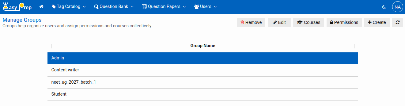 Manage Groups
